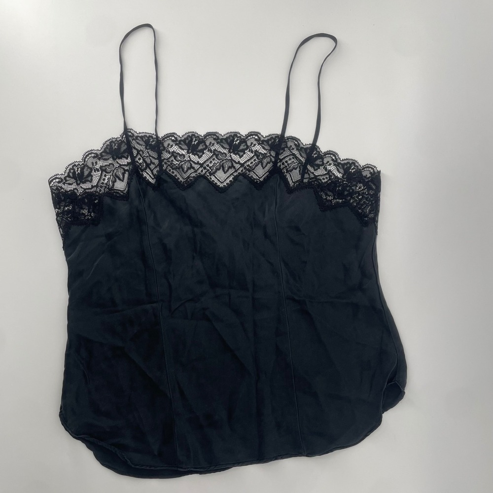 Lauren Alexandra Camisole Women M Black Lace Trim Satin Spaghetti Strap Tank